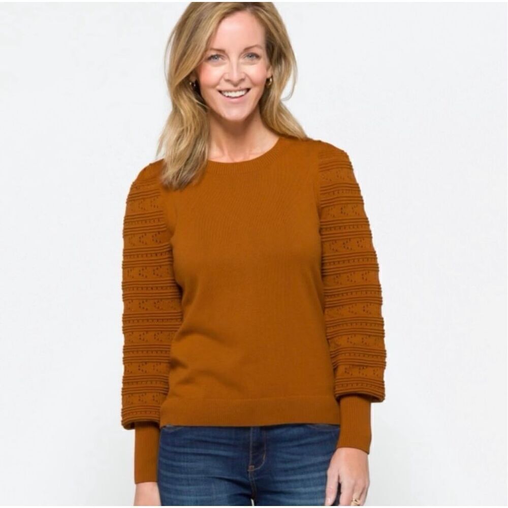 Market & Spruce Mia Crochet Sleeve Crewneck Pullover Small‎